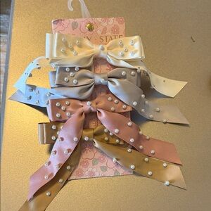 Chic Pearl-Studded Hair Bow Collection - Cream, Tan, Pink